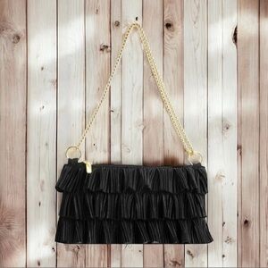 Elegant Black Ruffled Women's Bag